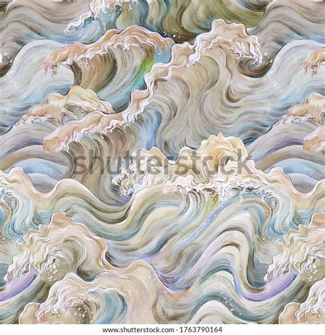 Sea Waves Watercolor Illustrationmanual Composition Set Stock ...