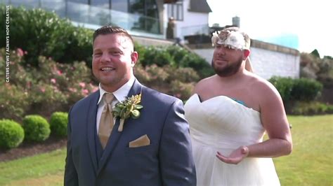 Best man pranks groom by wearing wedding dress