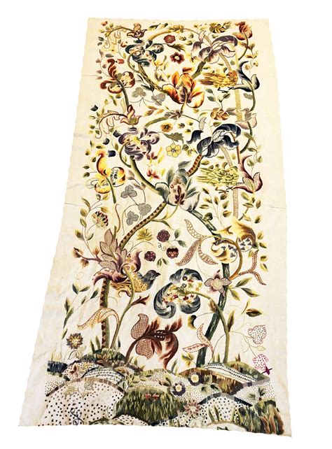 EMBROIDERED WALL HANGINGS, two examples depicting flowers and birds ...