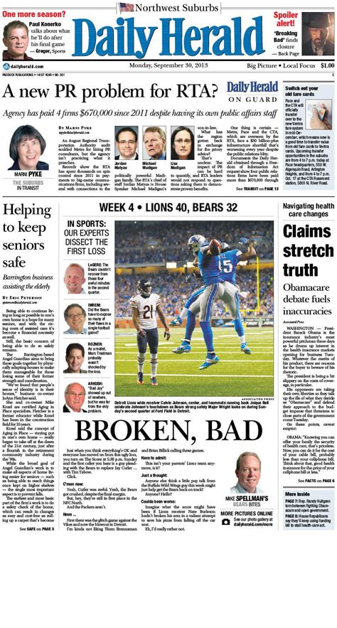 Daily Herald front page, Sept. 30, 2013; http://eedition.dailyherald.com/; | Big picture, Herald ...