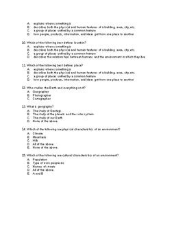 5 Themes of Geography Quiz by Meagan Pacheco | Teachers Pay Teachers