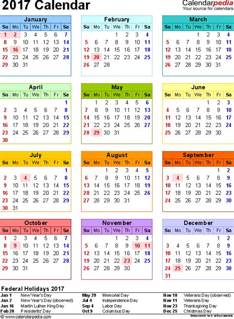 2017 Calendar with Federal Holidays