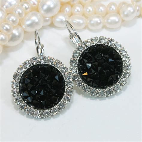 Black Earrings Black Crystal Earrings Black Swarovski Crystal