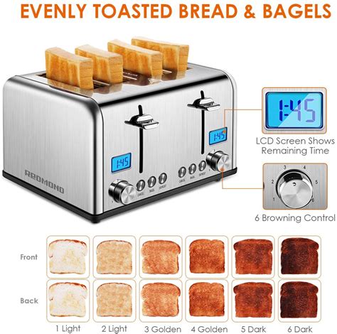 REDMOND 4 Slice Toaster, Countdown Stainless Steel Toaster with Bagel ...