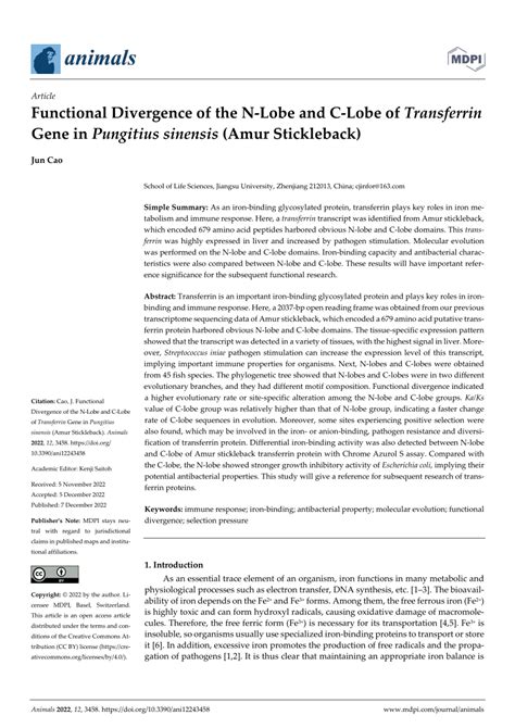 (PDF) Functional Divergence of the N-Lobe and C-Lobe of Transferrin Gene in Pungitius sinensis ...