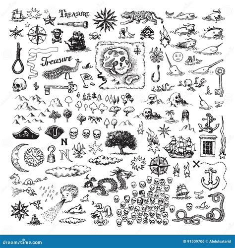 Pirate Map Elements Vector Illustration | CartoonDealer.com #91509706