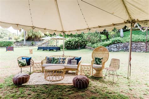 Rattan + Jewel Tones | Oahu wedding, Outdoor reception, Event rental