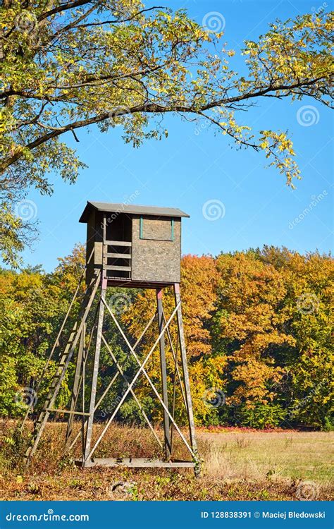 Wooden Elevated Deer Hunting Blind. Stock Image - Image of season ...