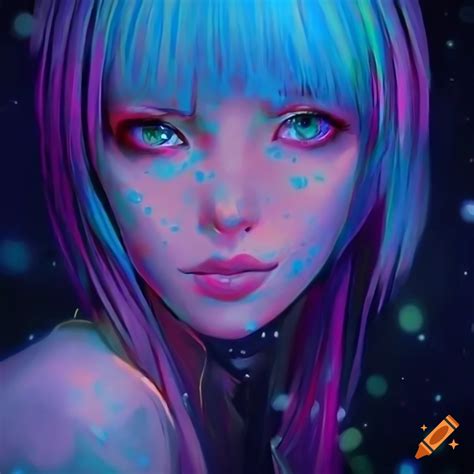Realistic artwork of a cyberpunk girl with pastel hair and tattoos on Craiyon