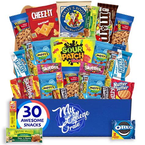 Small College Snack Box (31 Item Care Package) Candy, Peanuts, Chocolate, Popcorn, Cookies ...