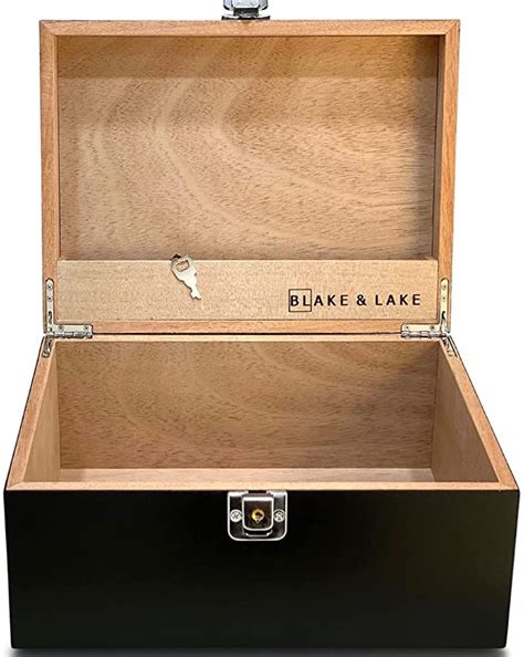 Black Wooden Storage Box with Hinged Lid and Locking Key- Large Keepsake Box with Lock - Wood ...