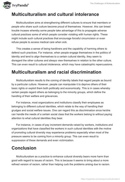 The Challenges of Multiculturalism - 654 Words | Critical Writing Example