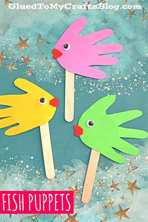 Handprint Fish Puppets - Kid Craft Idea For Summer | Toddler art ...