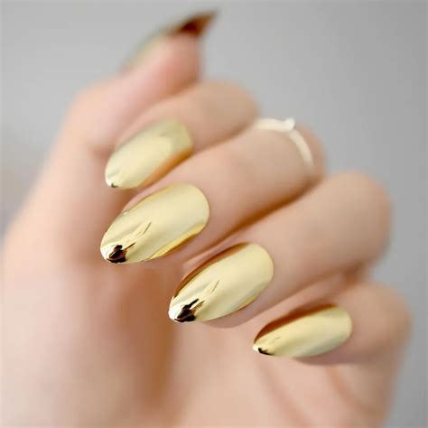 Metallic Mirror Bright Gold False Stilettos Nail Yellow Golden Metal ...