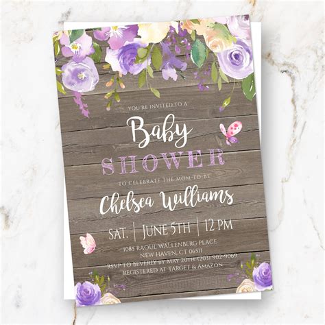 Purple Floral Butterfly Baby Shower Invitation Template | Etsy in 2020 ...