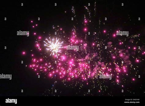 July 14 fireworks in Coursan, national holiday, storming of the Bastille Stock Photo - Alamy