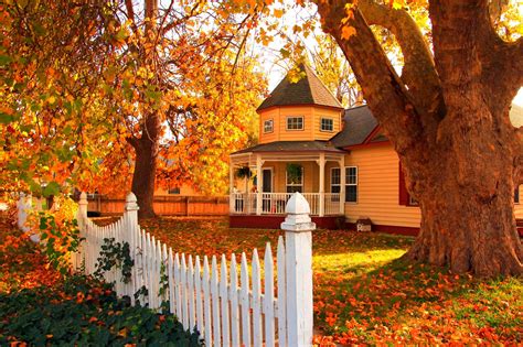 Download Leaf Tree Fall Fence Architecture Orange (Color) Man Made House HD Wallpaper