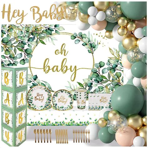 Sage Green Neutral Baby Shower - Gender Reveal Decoration - 283 Piece ...