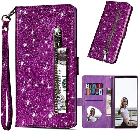 LLZ.COQUE for Samsung Galaxy A10 Wallet Case Bling Sparkly Glitter Flip Zipper Synthetic Leather ...