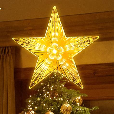 Christmas Lighted Tree Top Star Christmas Transparent Luminous Five-pointed Star Christmas Tree ...