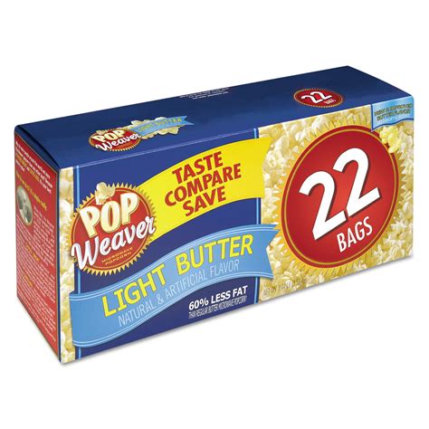 Pop Weaver Microwave Popcorn, Light Butter, 2.5oz Bag, 22/Box - Walmart.com