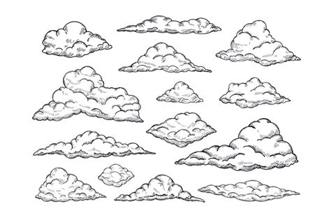 Sketch clouds. Hand drawn sky cloudscape. Outline sketching cloud vint By Microvector ...