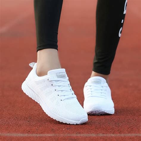 WENKOUBAN Women Shoes Casual White Sneakers Ladies Trainer Air Mesh ...