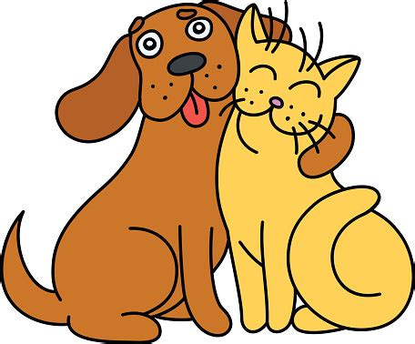 Cartoon Cute Dog Hugs Cat Vector Illustration Stock Illustration - Download Image Now - iStock