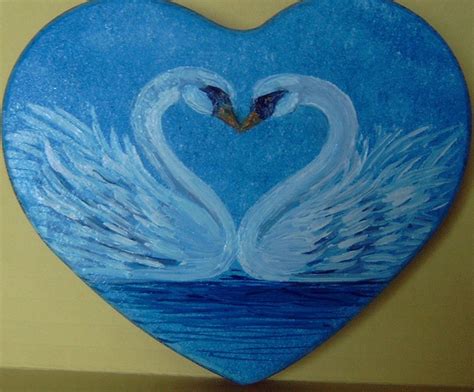 Swan Love Original Oil Painting on Heart Shaped by WillowGroves