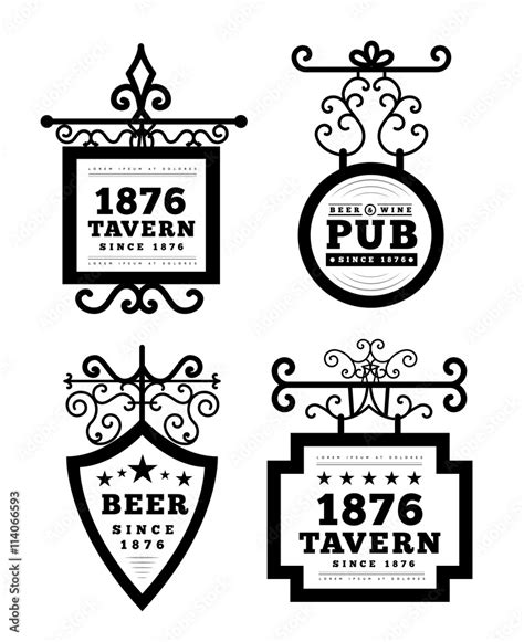 Tavern sign, metal frame with curly elements. Stock Vector | Adobe Stock