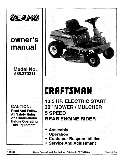 Craftsman 536270211 User Manual REAR ENGINE RIDING MOWER Manuals And Guides 1106028L