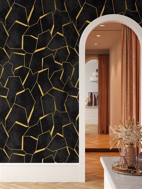 Minimalist Pattern Black and Gold Modern Wallpaper, Abstract Lines ...