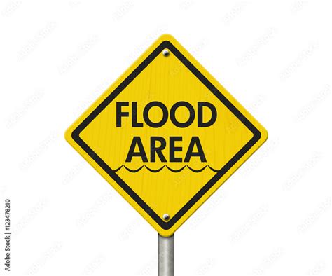 Yellow Warning Flood Area Highway Road Sign Stock Photo | Adobe Stock