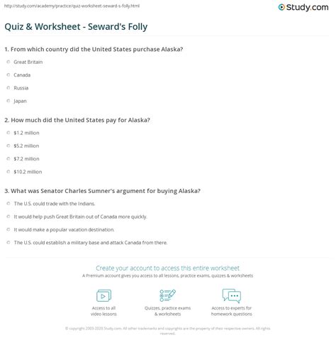 Quiz & Worksheet - Seward's Folly | Study.com