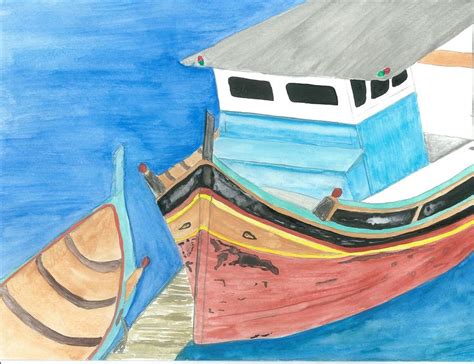 Original Fishing Boat Watercolor Painting Painting by Christian ...