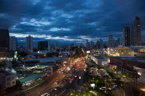 Panoramic View City Skyline Illuminated at Night Editorial Stock Photo ...