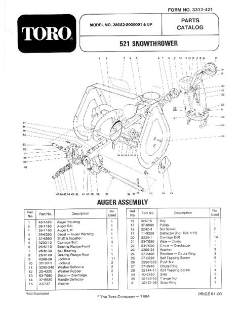 Toro 38052 521 Snowblower Manual, 1985