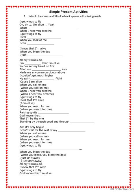 I'm alive lyric song and nursery rhy…: English ESL worksheets pdf & doc