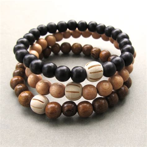 Wooden Beaded Bracelets With Carved Bead - Choose Your Colour | Jewellery by Lowusu