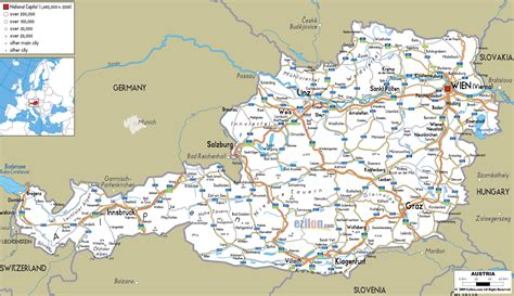 Large detailed roads map of Austria with all cities and airports ...