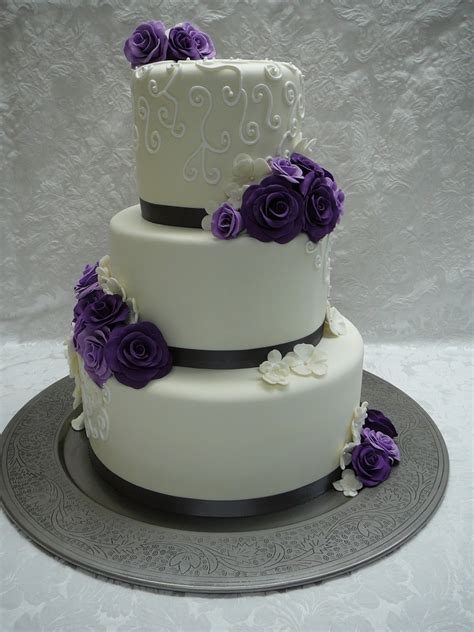 Purple Roses Wedding Cake - CakeCentral.com