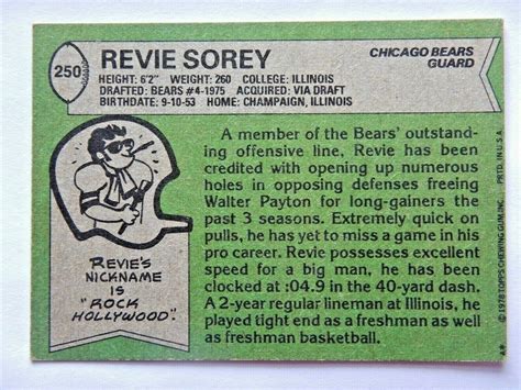 Revie Sorey #250 Topps 1978 Football Card (Chicago Bears) VG | eBay