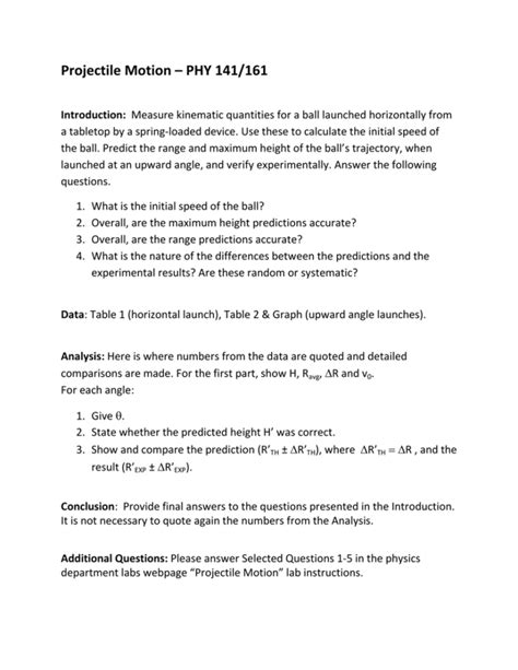 Horizontally Launched Projectile Worksheet Answers — db-excel.com