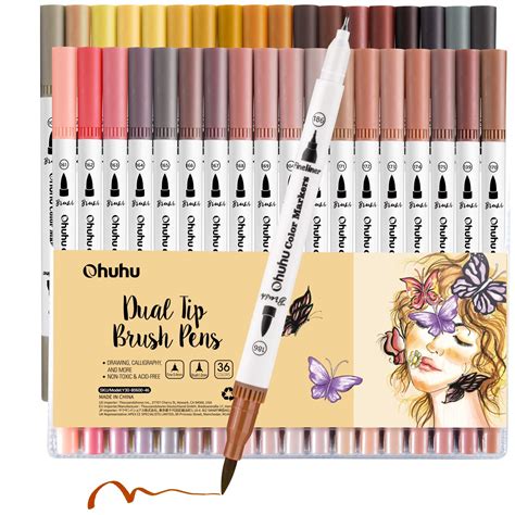 Buy Ohuhu Skin Tone Markers 36 Colors: Dual Tip Brush and Fineliner Markers for Adult Coloring ...