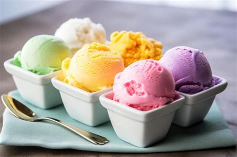 Premium AI Image | Rainbow sherbet ice cream in a pastelcolored dish