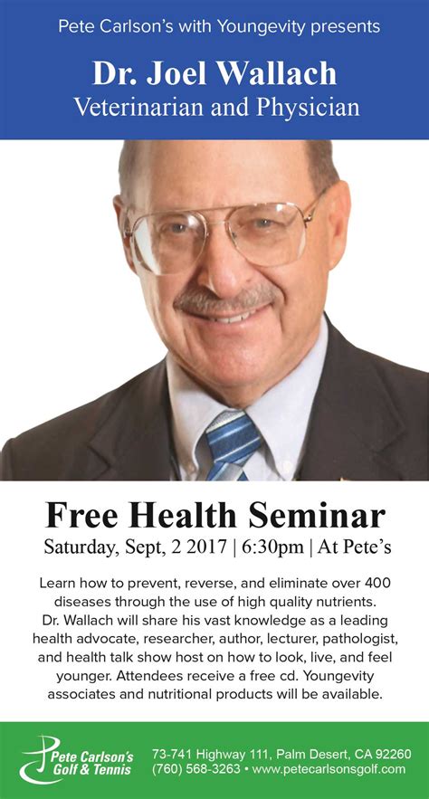 Dr Joel Wallach free health Seminar - Pete Carlson's Golf & Tennis