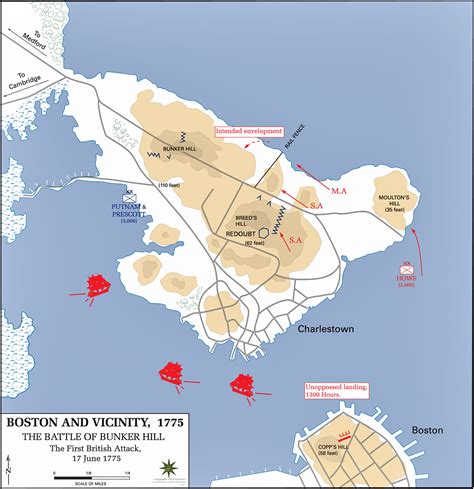 Map of the Battle of Bunker Hill - June 17, 1775 - First British Attack