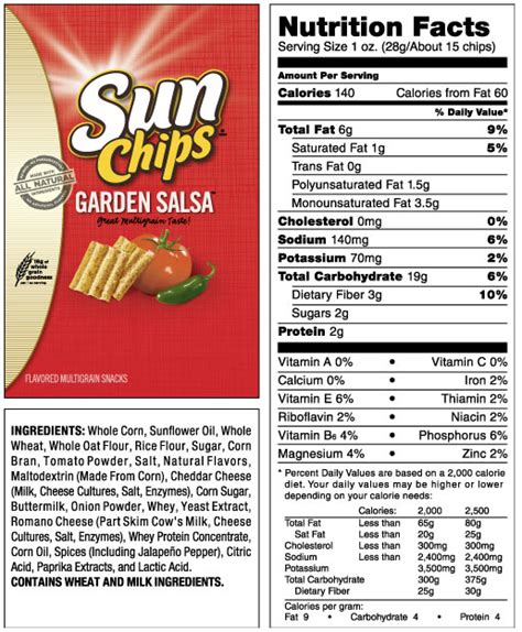 Nutrition Facts-Sun Chips - Health 100