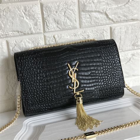 Ysl Saint Laurent slp Kate bag snake pattern leather black with gold chain | Tassle bag, Ysl bag ...