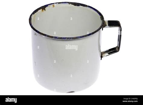 vintage enamel mug isolated on white background Stock Photo - Alamy
